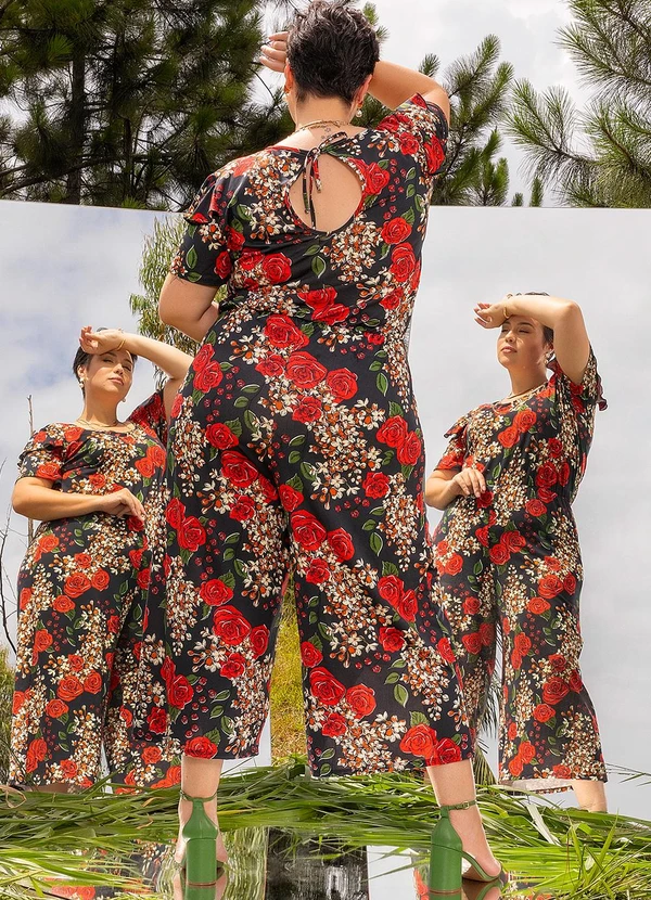 Marguerite - Macacão Floral Preto em Poliflex 2