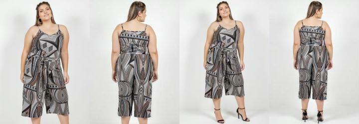 Macaco Geomtrico Cinza de Ala Plus Size