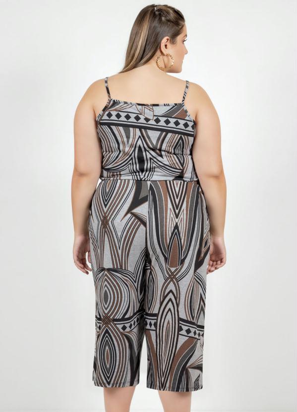 Marguerite - Macacão Geométrico Cinza de Alça Plus Size 3