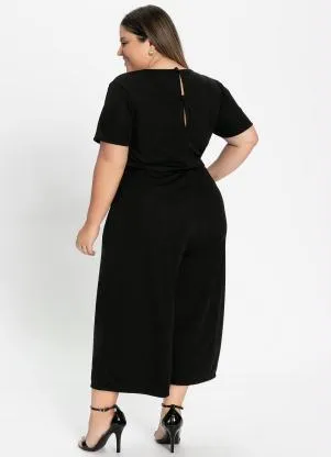 Marguerite - Macacão Pantacourt Preto Ajustável Plus Size - MARGUERITE