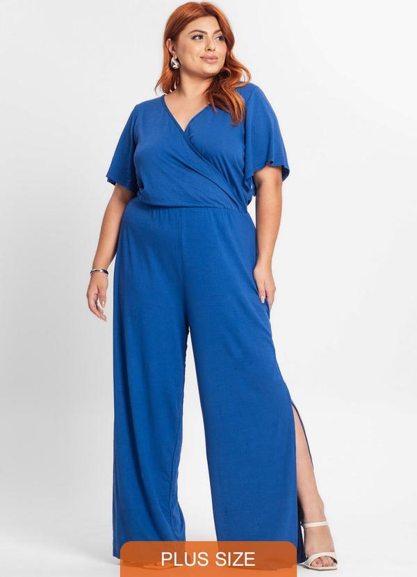 Secret Glam - Macacão Pantalona Feminino Plus Size Azul