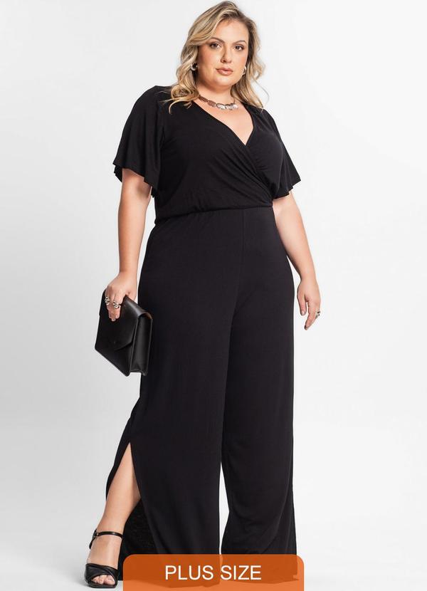 Secret Glam - Macacão Pantalona Feminino Plus Size Preto