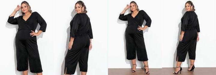 Macaco Preto com Fendas Plus Size