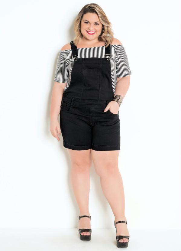 Sawary Jeans - Jardineira Plus Size Preta com Bolsos Sawary 4