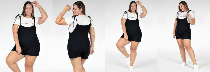 Jardineira Preta com Alas de Amarrar Plus Size