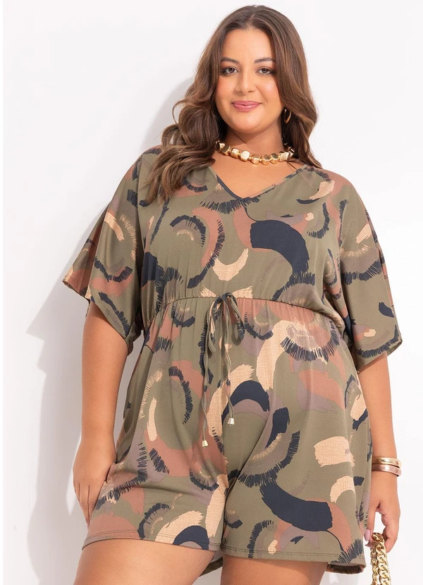 Marguerite - Macacão Abstrato Camuflado em Malha com Elastano