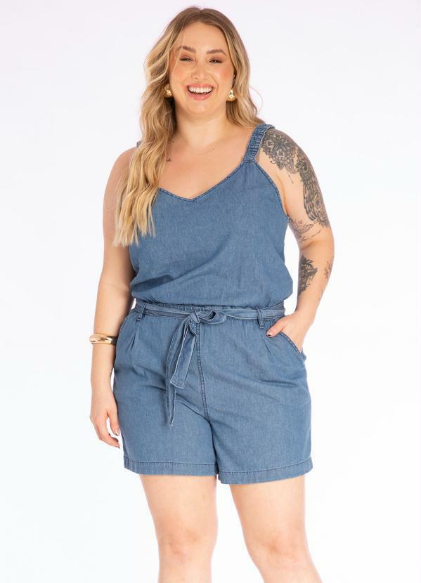 Lisamour - Macacão Curto Jeans Jeans