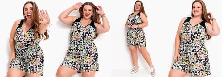 Macac�o Floral Geom�trico em Malha