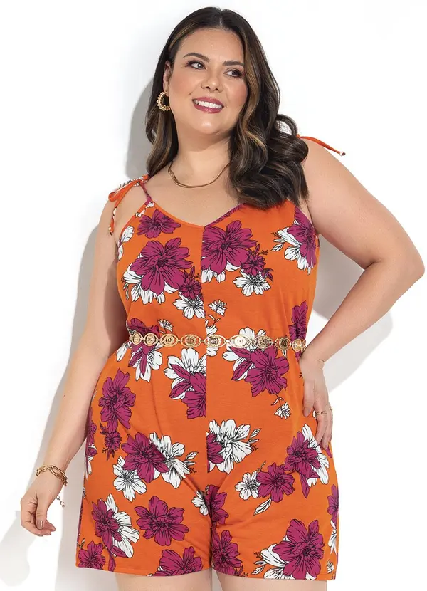 Marguerite - Macacão Floral Vibrante Laranja em Malha