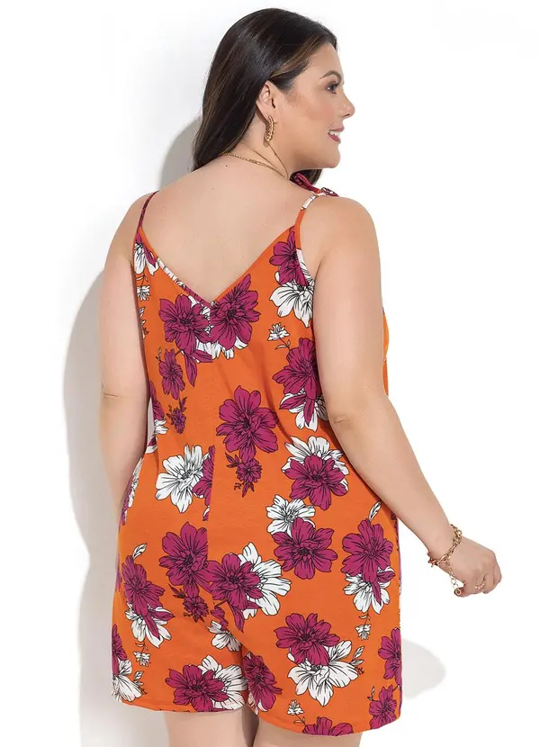 Marguerite - Macacão Floral Vibrante Laranja em Malha 3