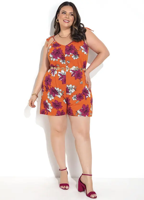 Marguerite - Macacão Floral Vibrante Laranja em Malha 2