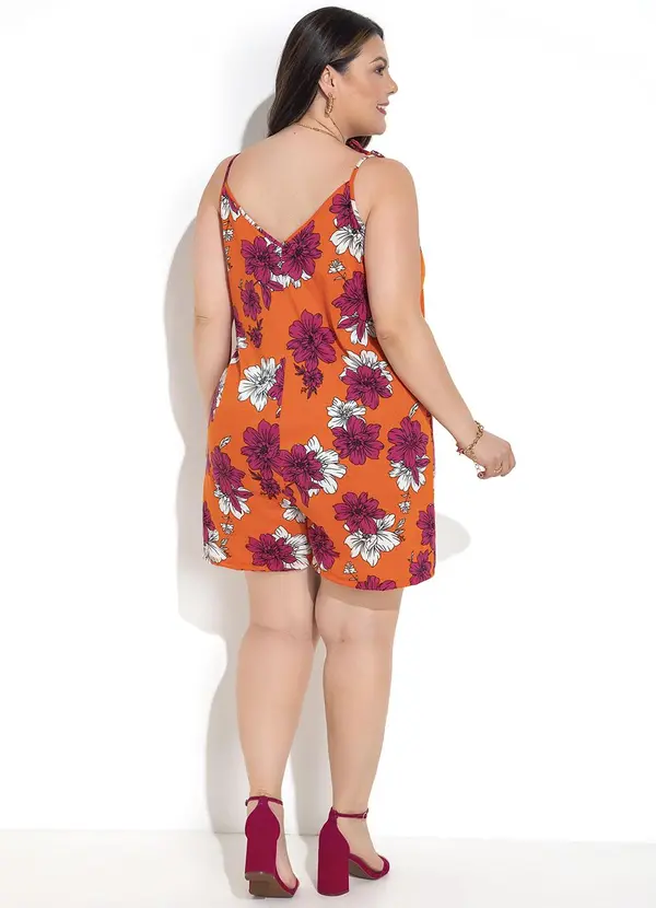 Marguerite - Macacão Floral Vibrante Laranja em Malha 1