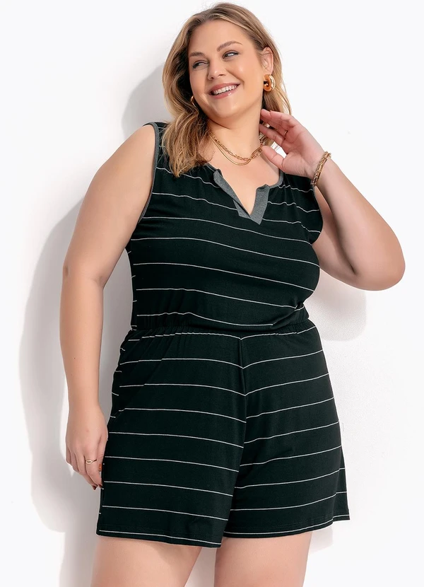 Marguerite - Macacão Listrado Preto e Branco em Malha de Visc 7