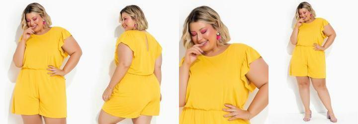 Macaquinho Amarelo com Babado Plus Size