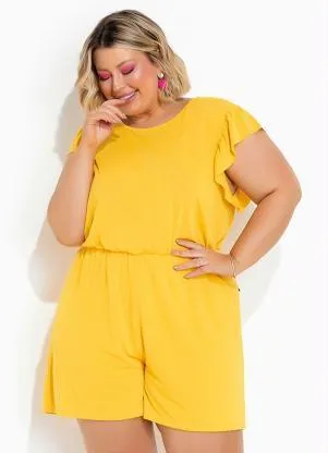 Marguerite - Macaquinho Amarelo com Babado Plus Size - MARGUERITE