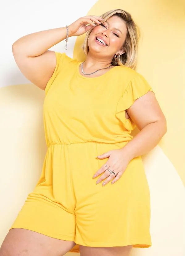 Marguerite - Macaquinho Amarelo com Babado Plus Size