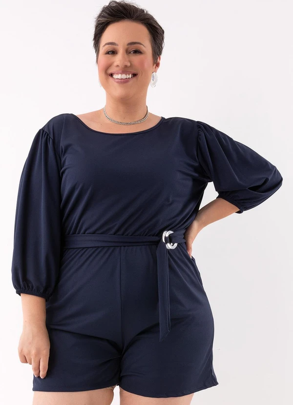 Marguerite - Macaquinho Azul Marinho em Malha de Poliéster