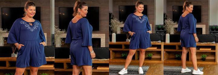 Macaquinho Azul Marinho em Poliviscose