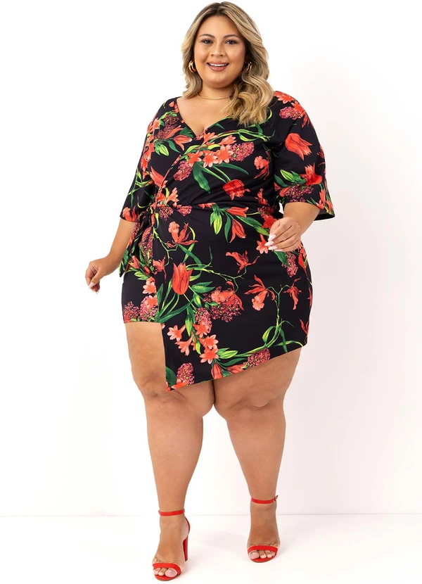 Marguerite - Macaquinho com Saia Plus Size Floral Preta 2