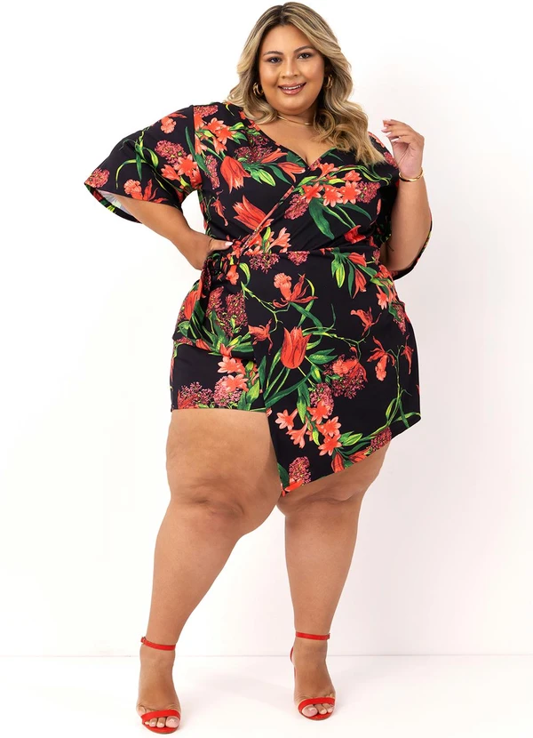 Marguerite - Macaquinho com Saia Plus Size Floral Preta 3