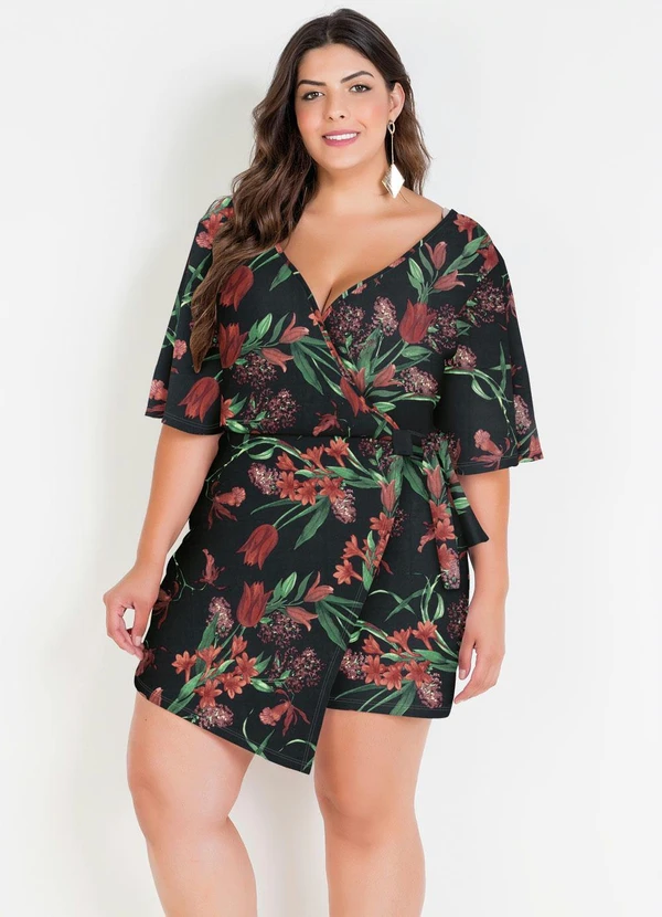 Marguerite - Macaquinho com Saia Plus Size Floral Preta 4