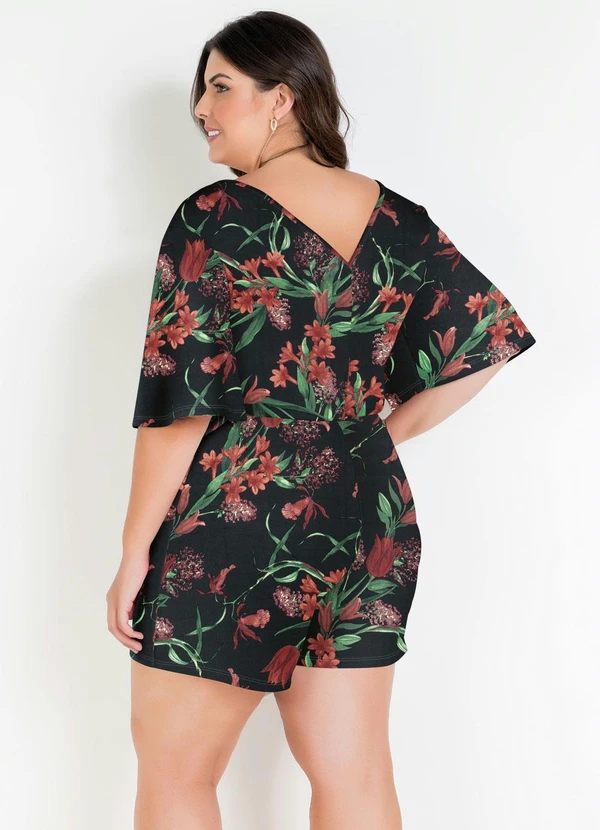 Marguerite - Macaquinho com Saia Plus Size Floral Preta 5