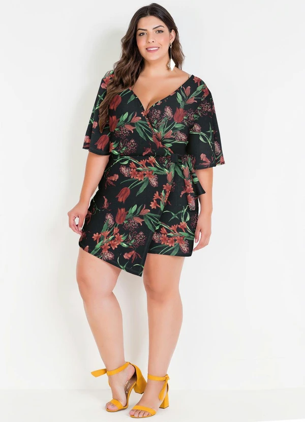 Marguerite - Macaquinho com Saia Plus Size Floral Preta 6