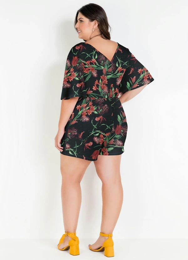 Marguerite - Macaquinho com Saia Plus Size Floral Preta 7