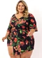 Marguerite - Macaquinho Preto com Saia Plus Size - variação: Floral Preta