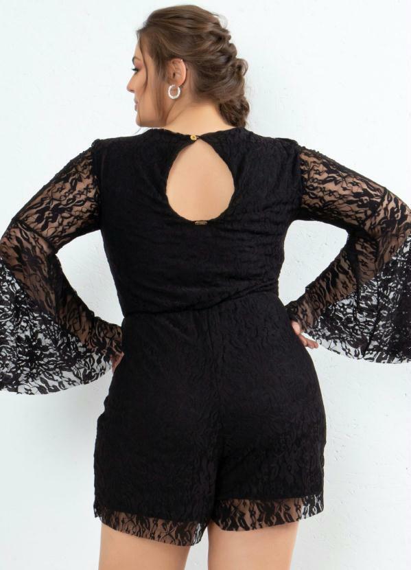 Quintess - Macaquinho em Renda Preto Quintess Plus Size 2