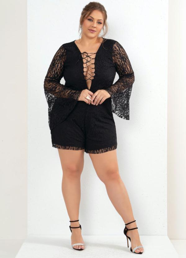 Quintess - Macaquinho em Renda Preto Quintess Plus Size 3