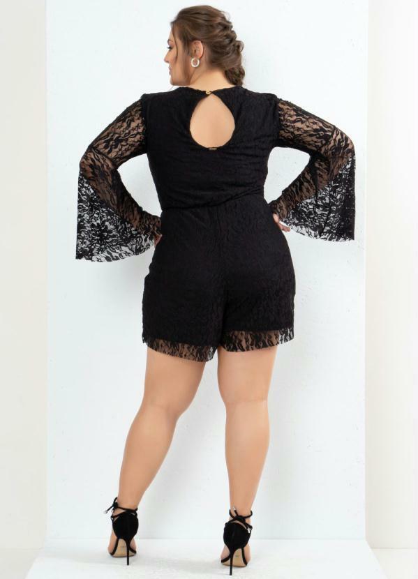 Quintess - Macaquinho em Renda Preto Quintess Plus Size 4