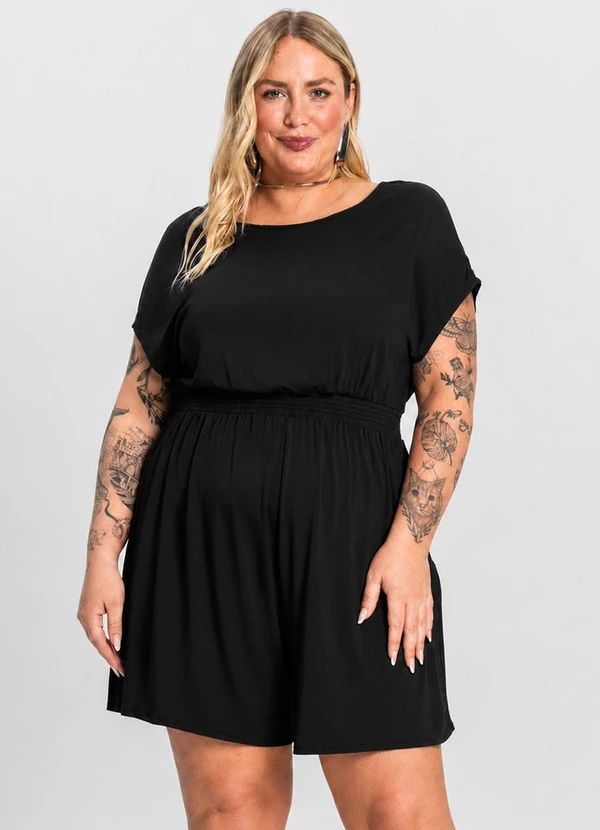 Infinita Cor - Macaquinho Feminino Malha Visco Preto