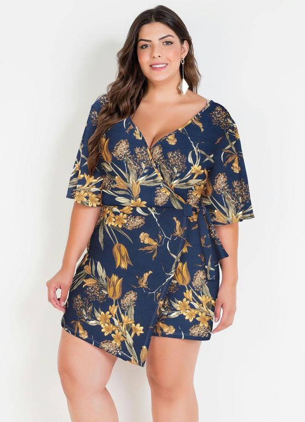 Marguerite - Macaquinho Floral Azul Plus Size com Short Saia 5
