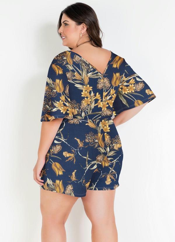 Marguerite - Macaquinho Floral Azul Plus Size com Short Saia 6