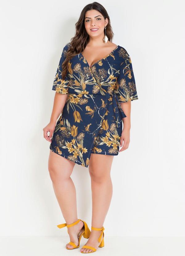 Marguerite - Macaquinho Floral Azul Plus Size com Short Saia 7