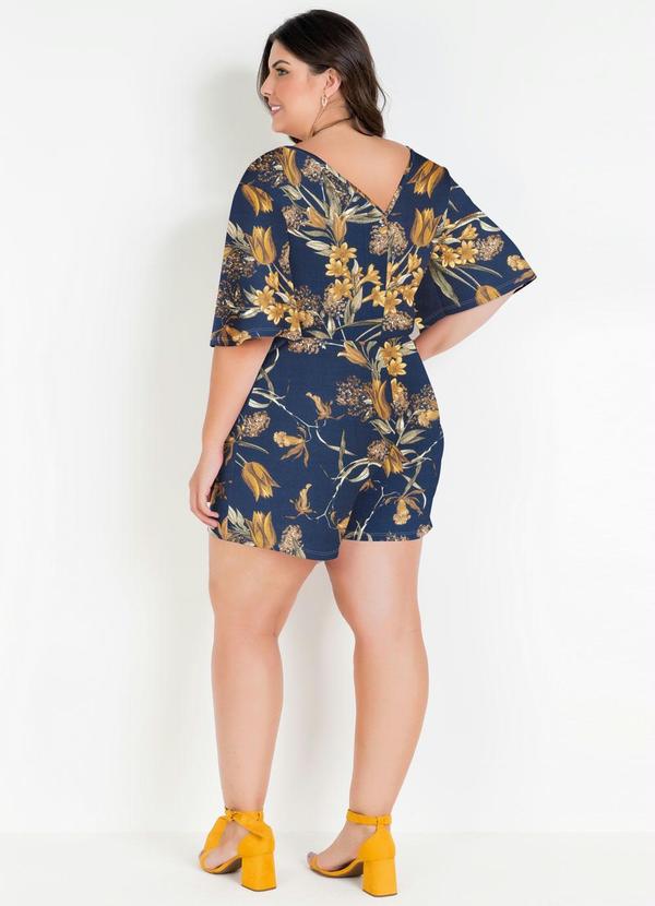 Marguerite - Macaquinho Floral Azul Plus Size com Short Saia 8