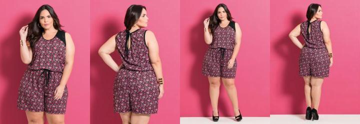 Macaquinho Floral com Amarrao Plus Size