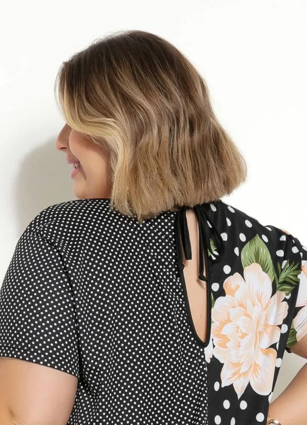 Marguerite - Macaquinho Floral e Poá com Mangas Plus Size 3