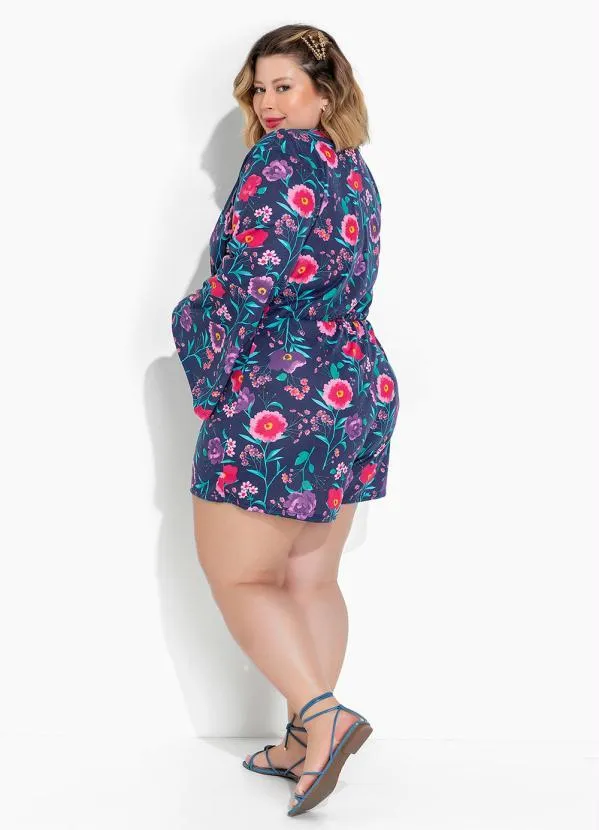 Marguerite - Macaquinho Floral Marinho com Faixa Plius Size 5