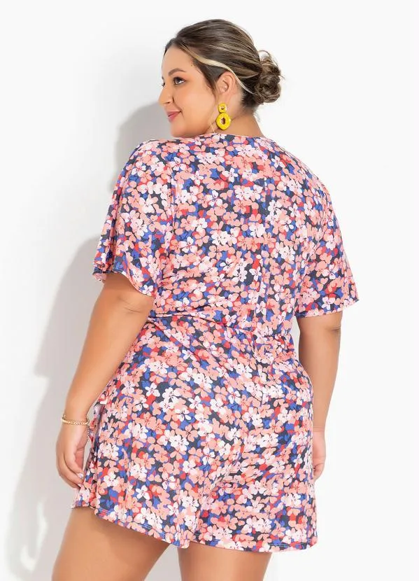 Marguerite - Macaquinho Floral Salmão Transpassado Plus Size 2