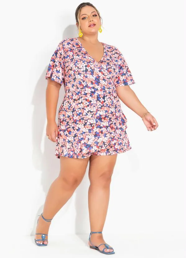 Marguerite - Macaquinho Floral Salmão Transpassado Plus Size 4