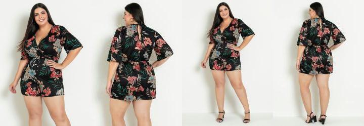 Macaquinho Floral Transpassado Plus Size