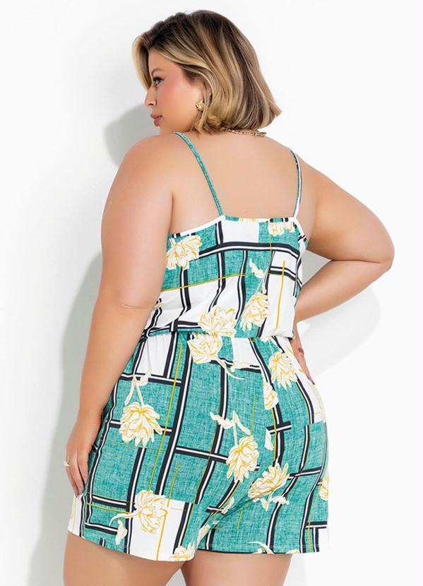 Marguerite - Macaquinho Floral Verde com Alças Plus Size 4