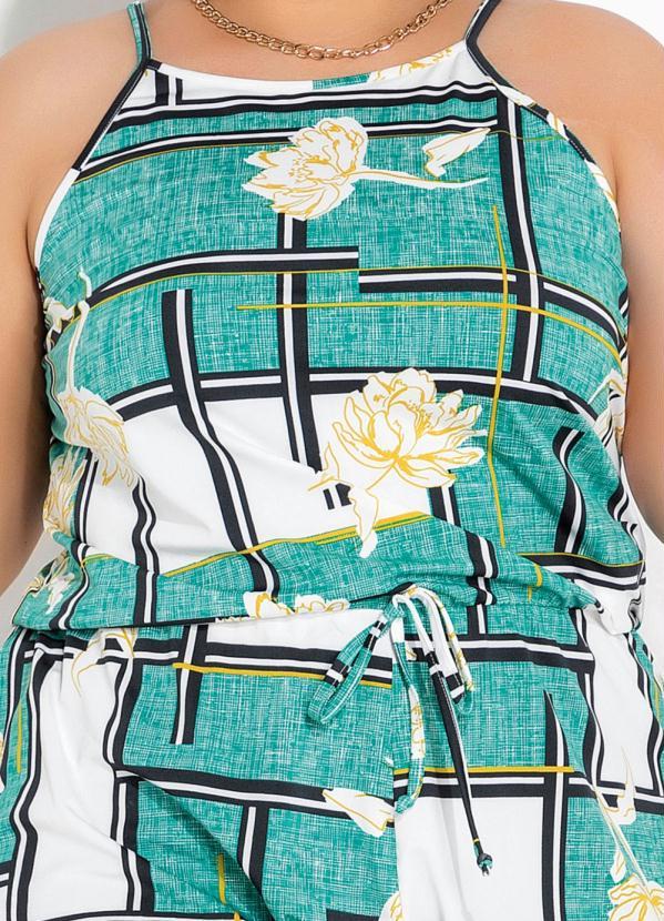 Marguerite - Macaquinho Floral Verde com Alças Plus Size 3