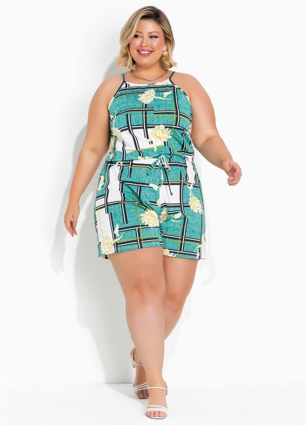 Marguerite - Macaquinho Floral Verde com Alças Plus Size 2