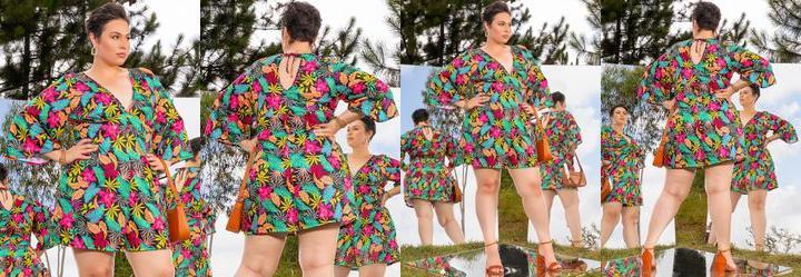 Macaquinho Floral Vibrante em Jersey Acetinado