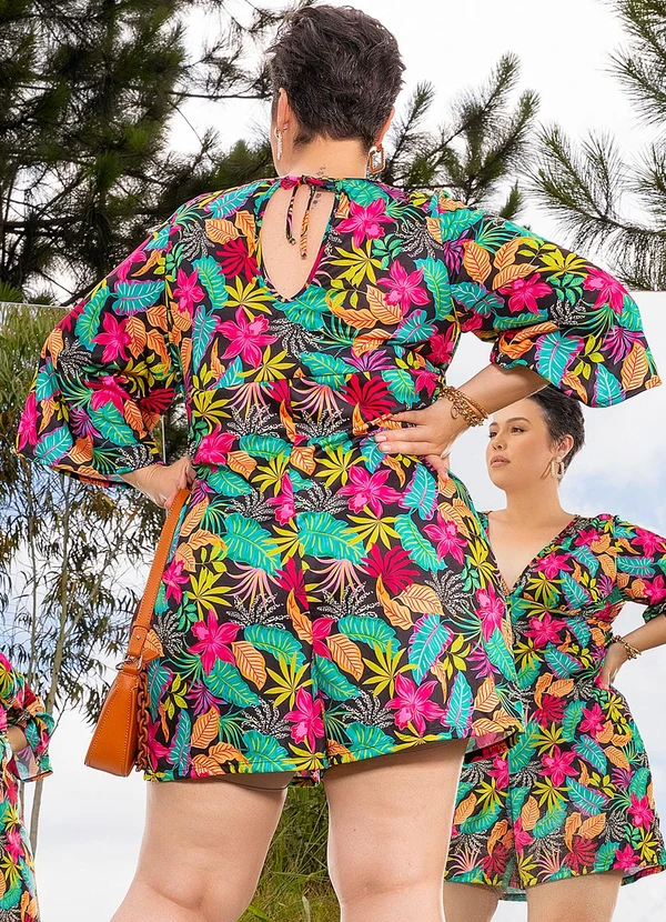 Marguerite - Macaquinho Floral Vibrante em Jersey Acetinado 2