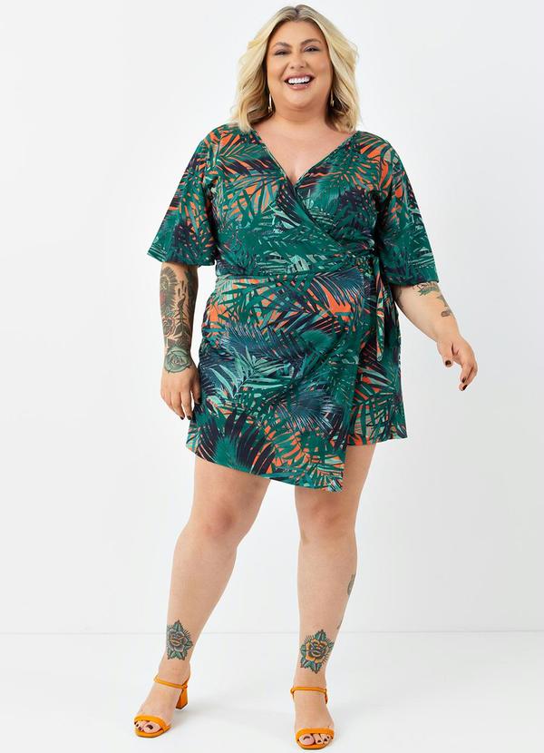 Marguerite - Macaquinho Folhagem Verde com Saia Plus Size 2