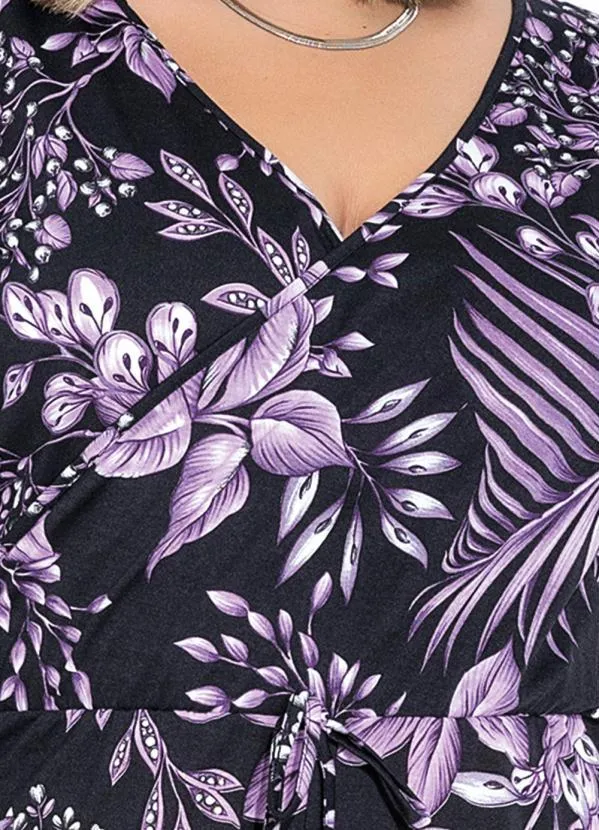 Marguerite - Macaquinho Folhas Roxo Transpassado Plus Size 3